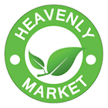 Here's an alt tag for the image: `Heavenly Market logo with green leaves`